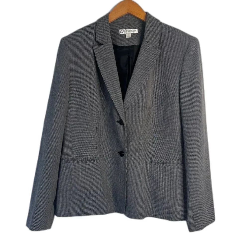 Dressbarn Black Subtle Pattern Wool Blend Lightweight Suit Blazer Jacket Size 16 - Picture 1 of 10